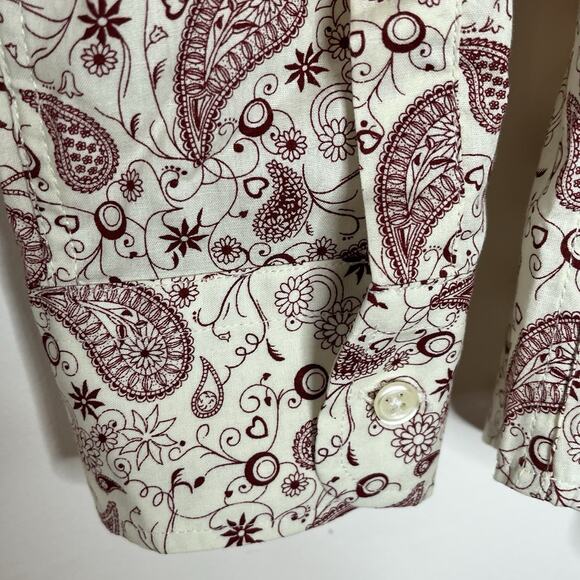 Rochelle Behrens The Shirt Red Cream Paisley Floral Womens M Career Boho Preppy - Picture 3 of 7